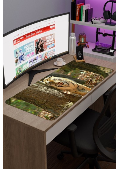 Karadeniz Kaplanı Kaymaz Dikişli Kauçuk Oyuncu Mousepad V3 - 90x40 Xxl Gaming Mouse Pad Fare Altlığı