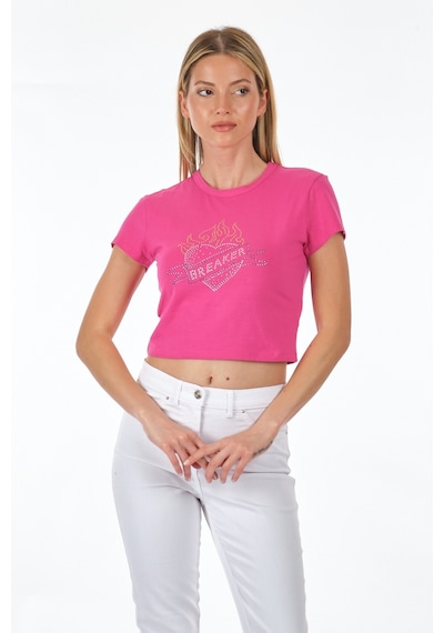 Only Sıfır Yaka Fuşya Kadın T-shirt 15286662 001