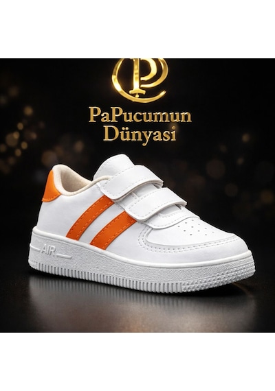 Papucumun Dünyası Günlük Bebek Çocuk Sneaker Cırt Cırt Bantlı Spor Ayakkabı Yürüyüş Ayakkabısı Turuncu