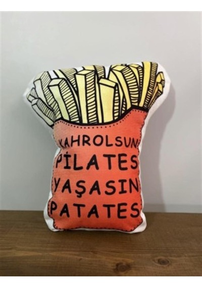 Dekoratif Kahrolsun Pilates Yaşasın Patates Tasarımlı Yastık