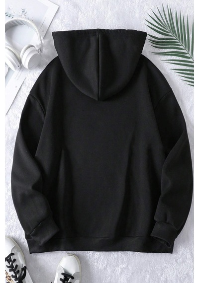 Breaking Baskılı Oversize Sweatshirt Siyah