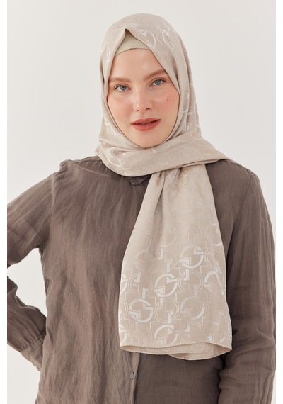 Mirsoy Scarf Daka Desen Parlak Jakar Şal - Bej Bej