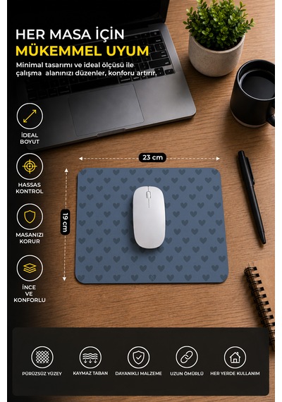 Lacivert Renkli Kalpli Desenli Ergonomik Mouse Pad, Kaymaz Yüzey İle Ev Ve Ofis Kullanımı İçin İdeal
