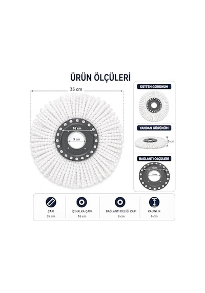 Orret Home Döner Vileda Yedek Mop Ucu Mikrofiber Temizlik Bezi 35 Cm Tüm Modellerle Uyumlu Vileda Başlığı Döner Mop Bezi Yedek Parça Kolay Tak Çıkar Spın Püskülü Açık Bej