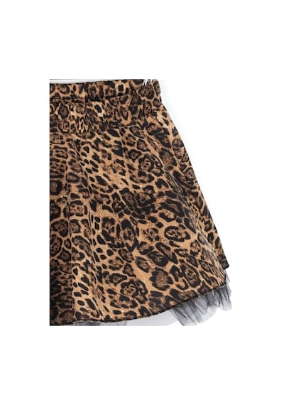 Kız Çocuk Leopar Desenli Etek-16155 Kahverengi