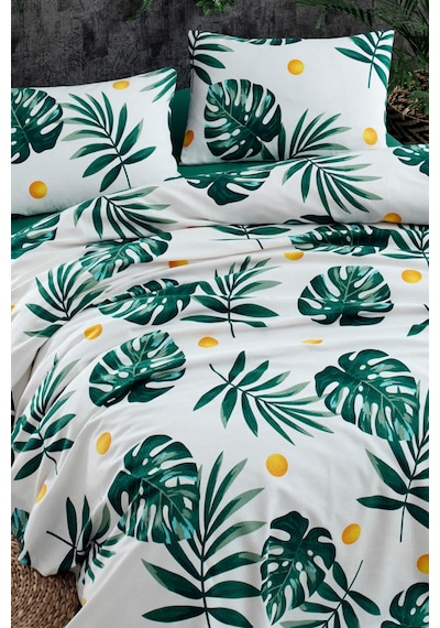 Doğal Pike Baskılı Battal 230x220cm Monstera Yeşil Yeşil
