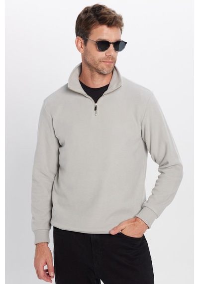Tudors Unisex Relax Fit Rahat Kesim Pamuklu Yarım Fermuarlı Gri Dik Yaka Sweatshirt-31974 Gri Tudors Unisex Relax Fit Rahat Kesim Pamuklu Yarım Fermuarlı Gri Dik Yaka Sweatshirt-31974 Gri