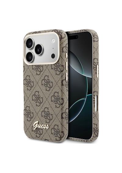 Apple Uyumlu iPhone 17 Pro Max Kılıf Guess Lisanslı M-safeli Script Yazı Logolu 4g Desenli Kapak Kahverengi