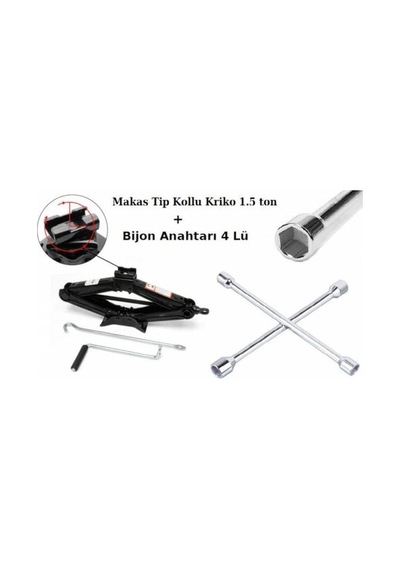 Akardion Kriko Kollu Makas Tip 1.5 Ton + Bijon Anahtarı Çelik