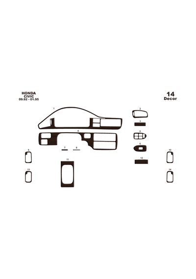 Honda Civic Torpido Kaplama 1992-1995 14 Parça Koyu Meşe