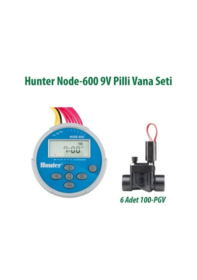 Hunter Node-600 1 İstasyonlu Pilli Kontrol Ünitesi 9v. Ve 6 Adet 100pgv Vana Seti