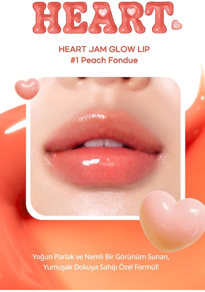 Yoğun Nemlendirici, Parlak Bitişli Balm Perıpera Heart Jam Glow Lip 1 Peach Fondue Peach Fondue