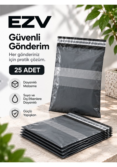Gri Cepli Kargo Poşeti 25x30+5 Cm 25 Adet Yapışkanlı, Şeffaf Evrak Cepli