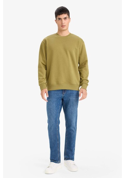 Defacto Relax Fit Bisiklet Yaka Kalın İçi Yumuşak Tüylü Basic Düz Sweatshirt T5139az25aukh256 Haki-kh256