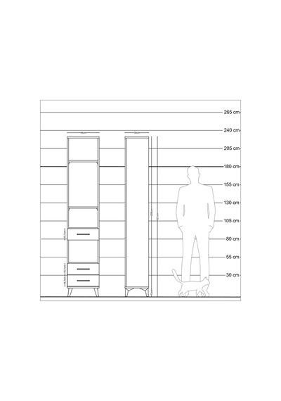 Arges Dolap 4 Raflı 3 Çekmeceli 44x30x221 Çam-çam Çam