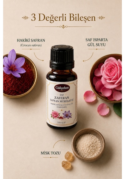 Yörem Afyon Hakiki Isparta Gül Suyu İle Demlenmiş Saf Zaferan Safran Mürekkebi | 20mL.