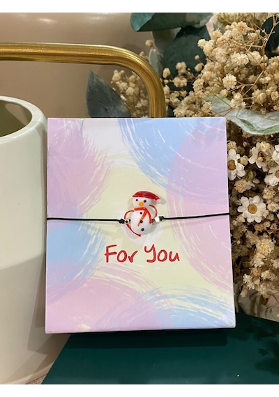 Yeni Yıl Kardan Adam Cam Murano Bileklik Yılbaşı Temalı Christmas Bileklik Siyah