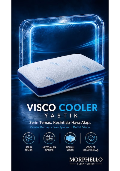 Morphello Visco Cooler Ortopedik Masaj Terapili Yastık Boyun Destekli Serinletici Visco Yastık Beyaz
