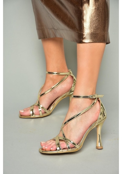 Fox Shoes S569815334 Altın Ayna İnce Topuklu Kadın Ayakkabı Altın