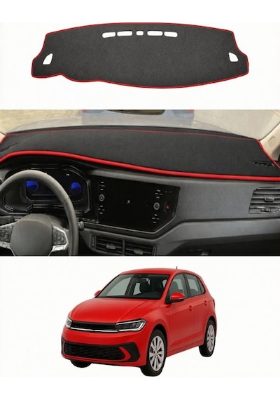 Volkswagen - Polo 2022+ Uyumlu Torpido Koruma Kılıfı - Kırmızı Şeritli