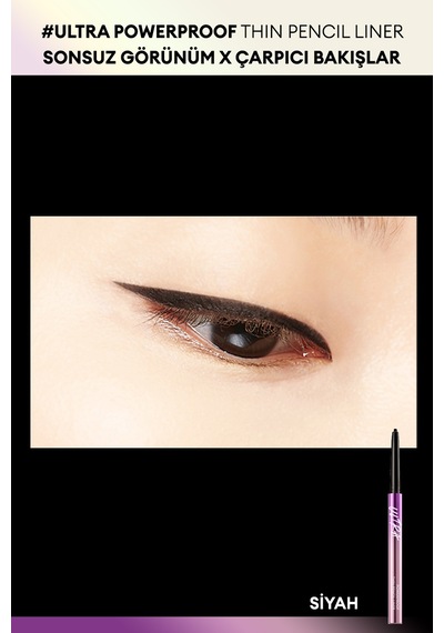 Pürüzsüz Çizim Sağlayan İnce Tasarımlı , Suya Dayanıklı Göz Kalemi Thin Pencil Liner (Dark Black)