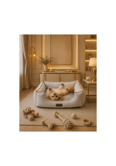 Premium Kedi Ve Köpek Yatağı Kafa Destekli Kaydırmaz Taban Yıkanabilir Fermuarlı Çift Taraflı Minder %100 Boncuk Elyaf Beyaz 1607705791