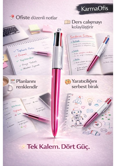 4 Colors Shine 3'lü Set-2 Tükenmez Kalem 4 Renkli Kalem Mavi, Siyah, Kırmızı, Yeşil Cok Renkli2