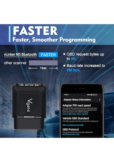 Vgate Vlinker Ms Bluetooth Obd2 Araç Tarama Cihazı İphone/ios, Android Ve Windows İçin, Çoklu Can Protokollerini Destekler Gmlan, Ms Can, Ch Can, Ls Can