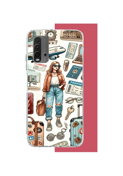 Redmi 9t-poco M3 Uyumlu Vintage-travel Baskılı Silikon Kılıf Renkli