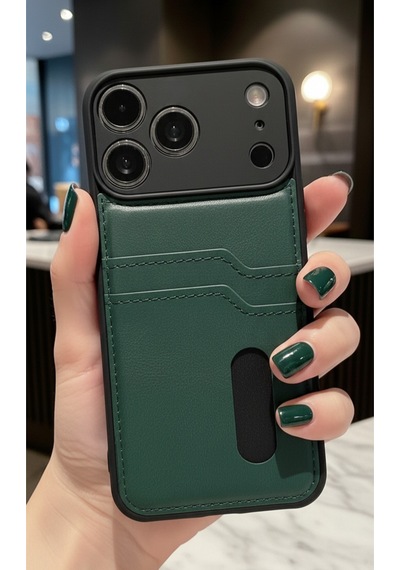 Apple iPhone 17 Pro Max İçin Uyumlu Kılıf Kart Bölmeli Deri Tasarımlı Kılıf