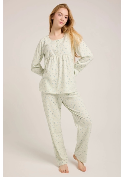 Mint Yeşili Düğmeli Pijama Takımı ÇoK Renkli Çok Renkli