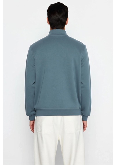 Benerly Erkek Dik Yaka Fermuarlı Standart Kol Regular Kalıp Sweatshirt Fo Mavi