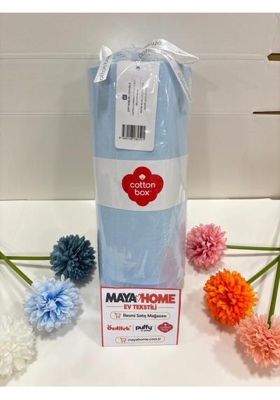 Cotton Box Açık Mavi Battal Çift Kişilik Lastikli Çarşaf Seti 180x200 Çok Renkli