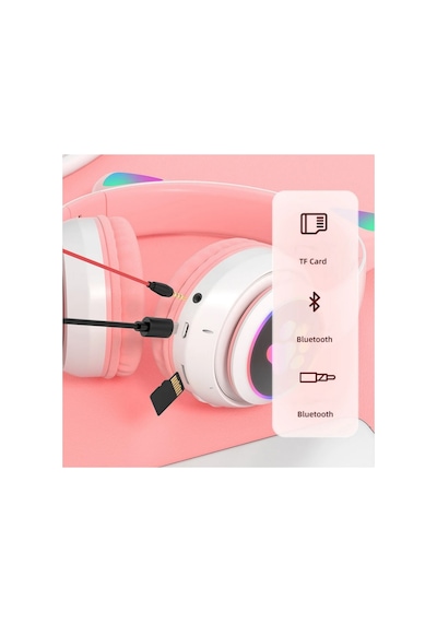Stn-28 Kulaküstü Kablosuz Kedi Tasarımlı Kulaklık Bluetooth Fm Radyolu Hafıza Kartı Girişli Sevimli Kulaklık