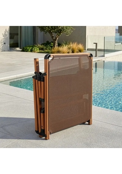 Missidea Alüminyum Katlanır Ve Taşınır Şezlong Teak+gold Black Kahverengi