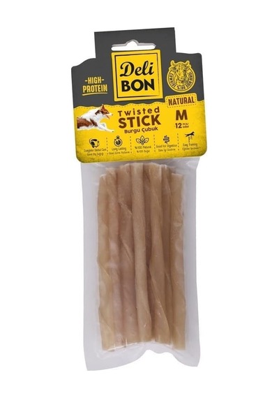 Doggie Delibon Gerçek Deriden Kalın Burgu Çubuk, Thıckx12pcs., Natural
