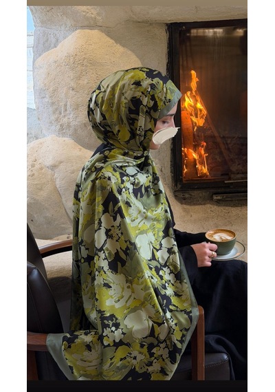Qalortex Scarf Pamuklu Garden Desen Şal-zeytin Yeşili