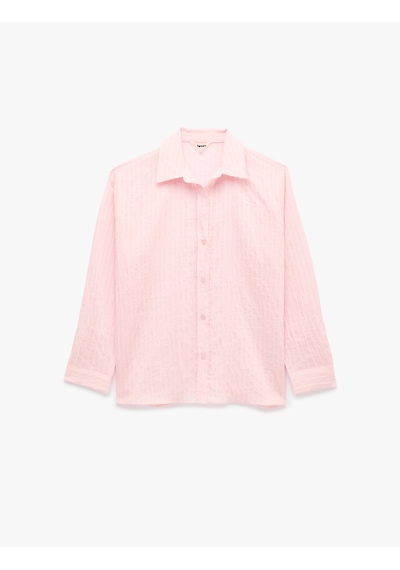 Koton Uzun Kollu Çizgili Oversize Gömlek Pınk Strıpe 7wak60018pw Pembe Çizgili