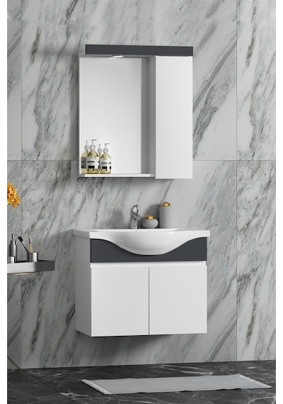 Yıldız 65 Cm Beyaz-antrasit Gri Mat Mdf Seramik Lavabolu Asma Banyo Dolabı Takımı Beyaz - Antrasit Yıldız 65 Cm Beyaz-antrasit Gri Mat Mdf Seramik Lavabolu Asma Banyo Dolabı Takımı Beyaz - Antrasit