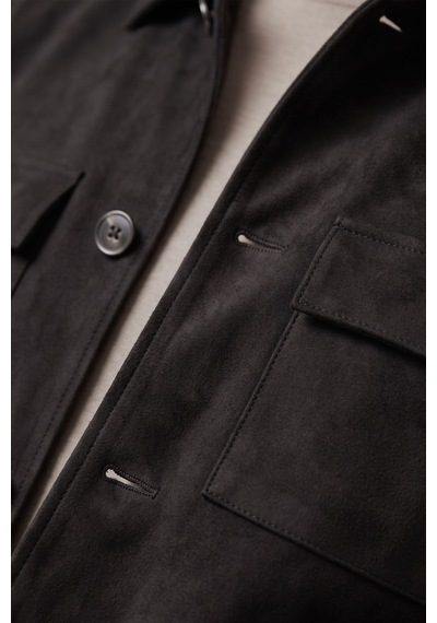 Rizzup Erkek Slim Fit Tüylenmeyen Kırışmayan Siyah Süet Ceket Astarlı Gömlek Yaka 2704503