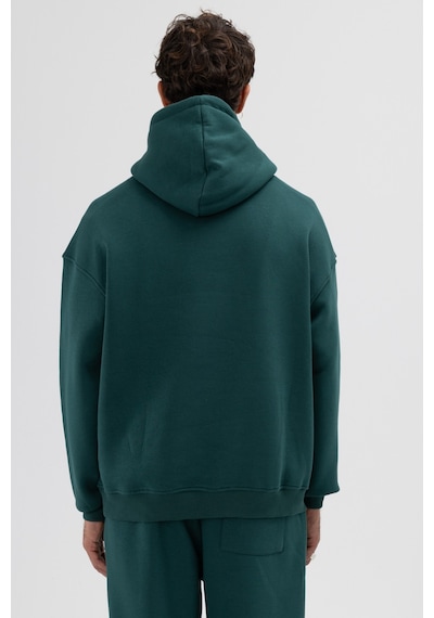 Vamos Basic Oversize Kapüşonlu Sweatshirt Nefti Yeşil