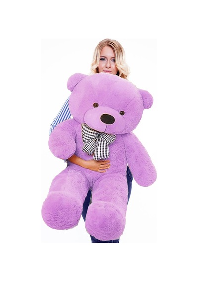 Sole 130 Cm Papyonlu Sevimli Peluş Ayı - Sevgiliye Özel Hediye Lila