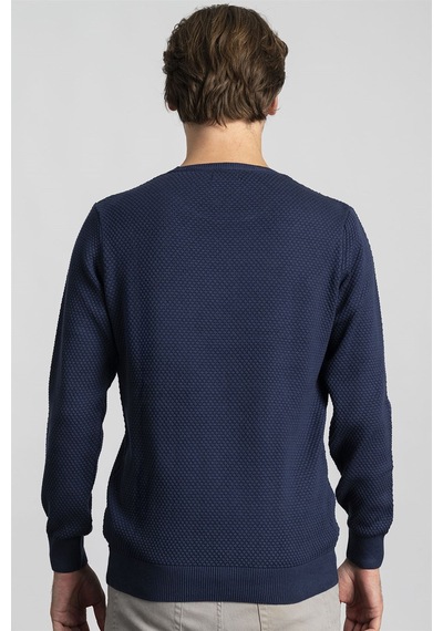 Tudors Slim Fit Dar Kesim Bisiklet Yaka Petek Desenli Erkek Kazak-1970 Lacivert