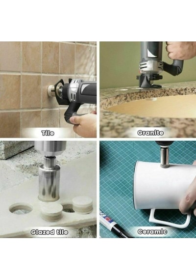 Mermer Granit Fayans Porselen Cam 22mm 30mm Yuvarlak Delme Pancı Elmas Uçlu Delik Açma Karot Ucu 2li