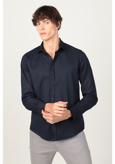 Tudors Slim Fit Dar Kesim Oxford Spor Erkek Gömlek-19562 Lacivert