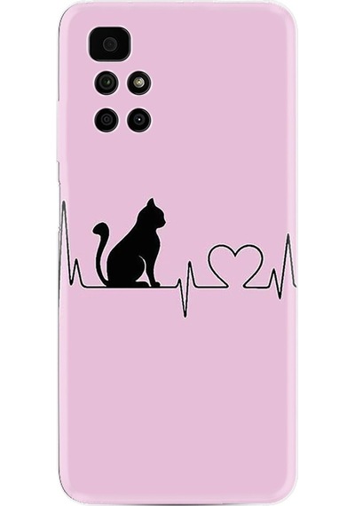 Xiaomi Redmi 10 2022 Kılıf Resimli Silikon Pink Cat Heart 1303