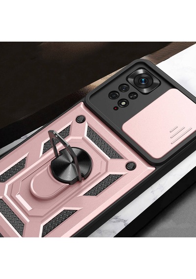 Xiaomi Redmi Note 11 Pro 4g Kılıf Magnetik Standlı Kamera Korumalı Zore Sürgülü Vega Kapak Mavi