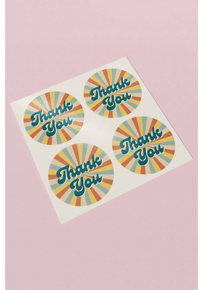 Thank You Retro Güneş Desenli Kargo Paket Sticker 3x3cm St2067 Çok Renkli