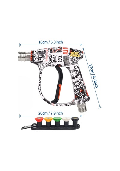 Robeve Bear Force Pop-art Tasarım Araç Yıkama Tabancası 5li Nozzle Set Ve Kemer Klipsli Ile Birlikte Profesyonel Pop-art Tasarım Oto Yıkama Tabancası Bosch Aquatak Uyumlu