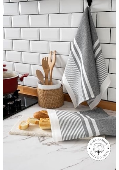 Vionel Home 2'li Kurulama Bezi,%100 Pamuk Yüksek Su Emici, Beslenme Örtüsü, Çok Amaçlı Servis Peçetesi 45x60cm Açık Gri